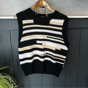 Gilli Knit‎ Sweater Vest Cream, Camel, and Black Layered Stripes Size L